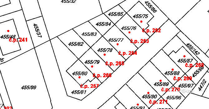 Roudné 265 na parcele st. 455/78 v KÚ Roudné, Katastrální mapa