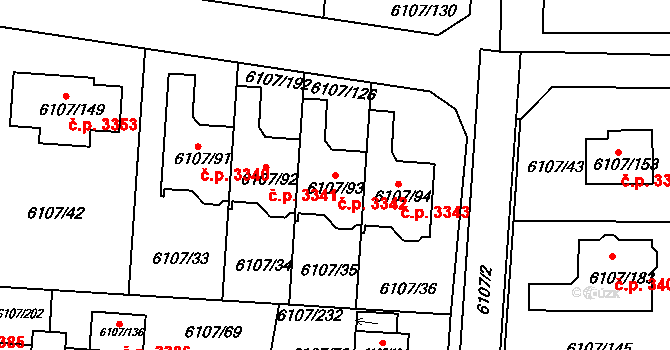 Frýdek 3342, Frýdek-Místek na parcele st. 6107/93 v KÚ Frýdek, Katastrální mapa