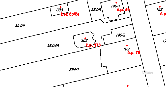 Ratboř 173 na parcele st. 308 v KÚ Ratboř, Katastrální mapa
