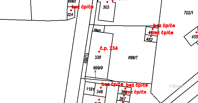 Dolní Kamenice 234, Česká Kamenice na parcele st. 338 v KÚ Dolní Kamenice, Katastrální mapa