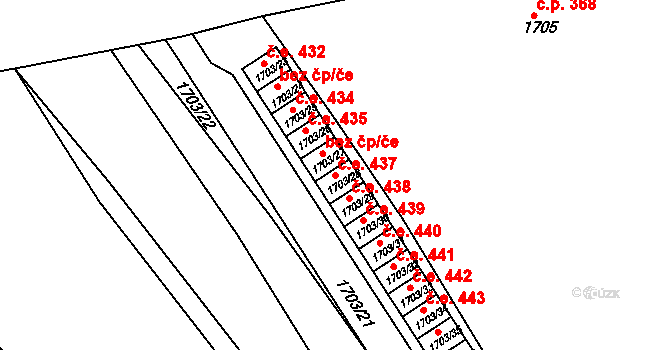 Podbořany 437 na parcele st. 1703/28 v KÚ Podbořany, Katastrální mapa