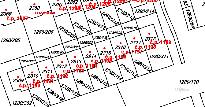 Dobřany 1196 na parcele st. 2315 v KÚ Dobřany, Katastrální mapa