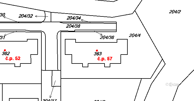 Skalka 57, Cheb na parcele st. 363 v KÚ Skalka u Chebu, Katastrální mapa