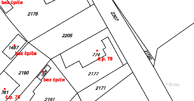 Vysoká Lhota 79, Čerčany na parcele st. 774 v KÚ Čerčany, Katastrální mapa