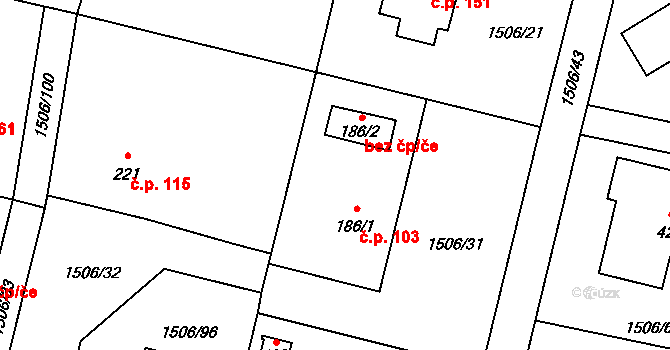 Olbramovice Ves 103, Olbramovice na parcele st. 186/1 v KÚ Olbramovice u Votic, Katastrální mapa