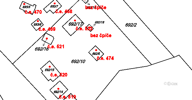 Doksy 474 na parcele st. 692/6 v KÚ Doksy u Máchova jezera, Katastrální mapa
