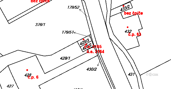 Rýnovice 3164, Jablonec nad Nisou na parcele st. 429/2 v KÚ Rýnovice, Katastrální mapa