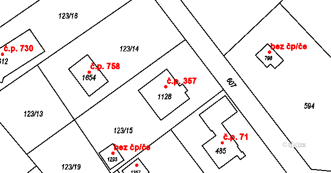 Heřmanice 357, Ostrava na parcele st. 1128 v KÚ Heřmanice, Katastrální mapa