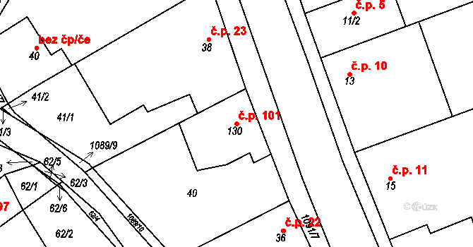 Milonice 101 na parcele st. 130 v KÚ Milonice, Katastrální mapa