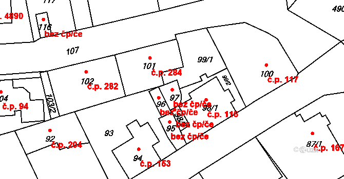 Jablonec nad Nisou 44199562 na parcele st. 97 v KÚ Vrkoslavice, Katastrální mapa