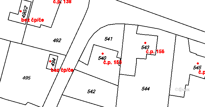 Suché Lazce 153, Opava na parcele st. 540 v KÚ Suché Lazce, Katastrální mapa