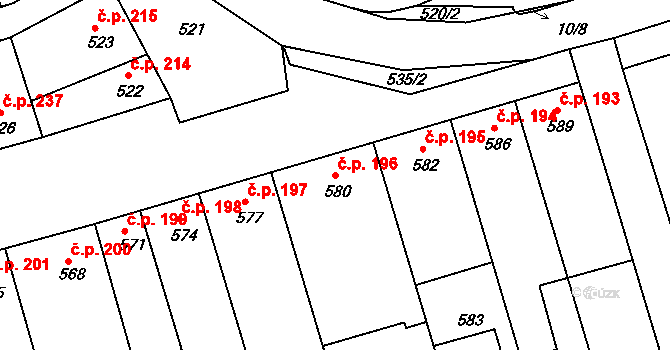 Vážany nad Litavou 196 na parcele st. 580 v KÚ Vážany nad Litavou, Katastrální mapa