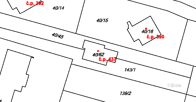 Ochoz u Brna 437 na parcele st. 40/62 v KÚ Ochoz u Brna, Katastrální mapa