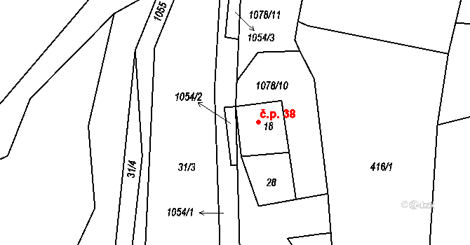 Salavice 38, Třešť na parcele st. 18 v KÚ Salavice, Katastrální mapa
