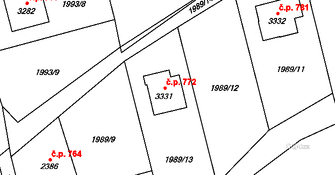 Beroun-Závodí 772, Beroun na parcele st. 3331 v KÚ Beroun, Katastrální mapa