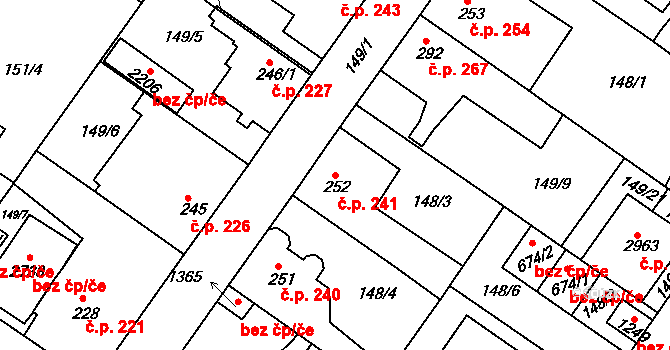 Neratovice 241 na parcele st. 252 v KÚ Neratovice, Katastrální mapa