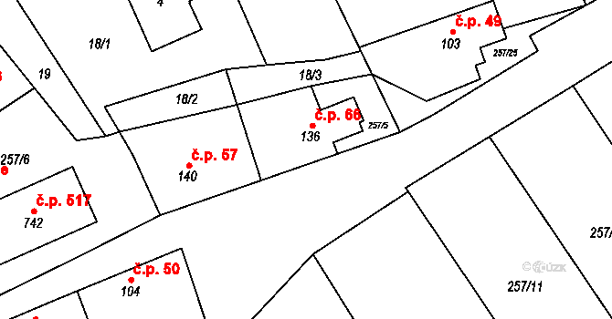 Černolice 66 na parcele st. 136 v KÚ Černolice, Katastrální mapa