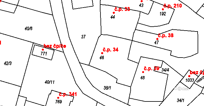 Nučice 34 na parcele st. 46 v KÚ Nučice u Rudné, Katastrální mapa