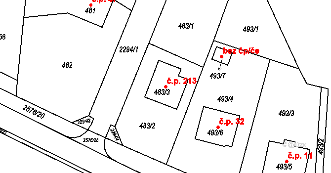 Malé Předměstí 213, Horšovský Týn na parcele st. 483/3 v KÚ Horšovský Týn, Katastrální mapa