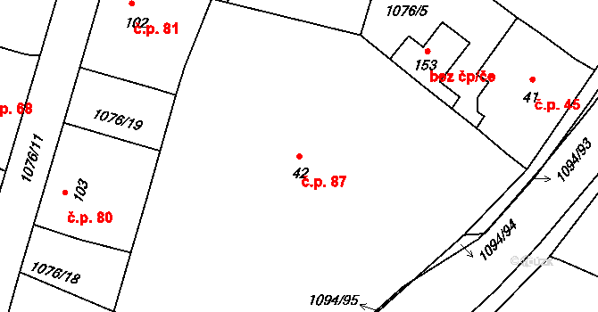 Borovy 87 na parcele st. 42 v KÚ Borovy, Katastrální mapa