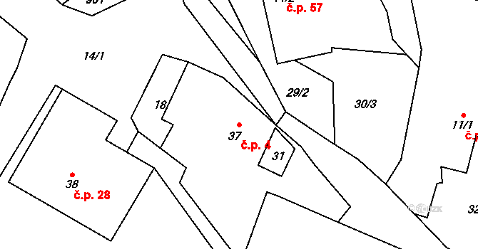 Zdebořice 4, Plánice na parcele st. 37 v KÚ Zdebořice, Katastrální mapa