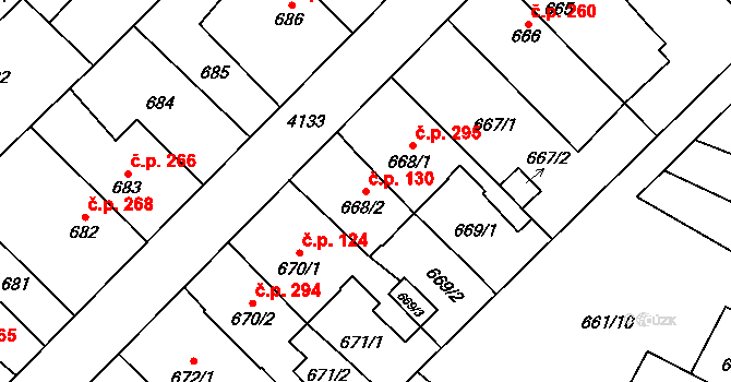 Jakubské Předměstí 130, Jaroměř na parcele st. 668/2 v KÚ Jaroměř, Katastrální mapa