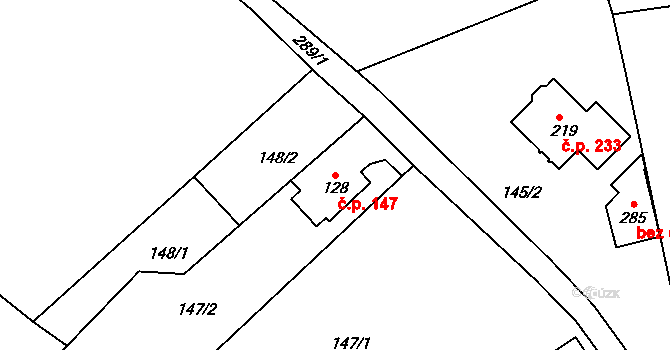 Kramolna 147 na parcele st. 128 v KÚ Kramolna, Katastrální mapa