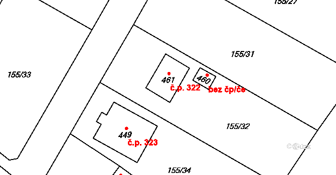 Skřivany 322 na parcele st. 461 v KÚ Skřivany, Katastrální mapa