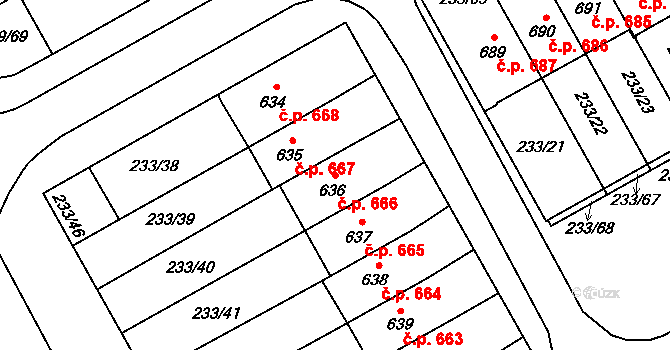 Studánka 666, Pardubice na parcele st. 636 v KÚ Studánka, Katastrální mapa