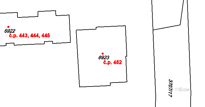 Polabiny 452, Pardubice na parcele st. 6923 v KÚ Pardubice, Katastrální mapa