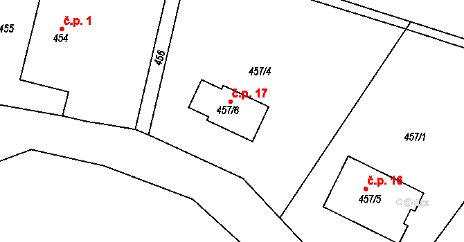 Želina 17, Rokle na parcele st. 457/6 v KÚ Rokle, Katastrální mapa