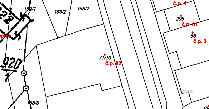Kasárna 62, Znojmo na parcele st. 71/10 v KÚ Mramotice, Katastrální mapa