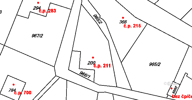 Mořkov 211 na parcele st. 200 v KÚ Mořkov, Katastrální mapa