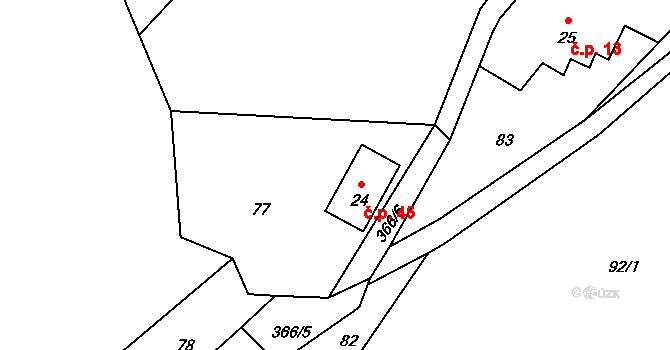 Mezná 45, Hřensko na parcele st. 24 v KÚ Mezná u Hřenska, Katastrální mapa