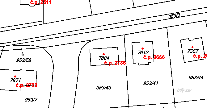 Cheb 2736 na parcele st. 7884 v KÚ Cheb, Katastrální mapa
