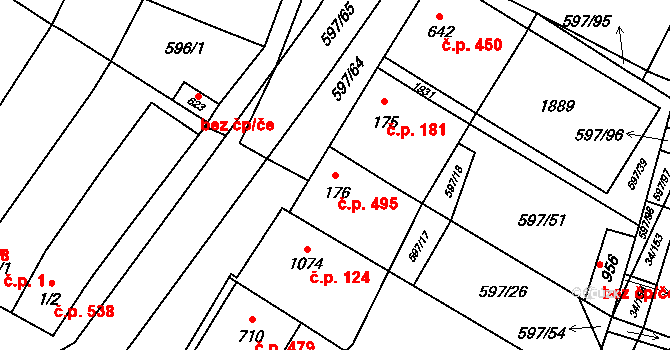 Šakvice 495 na parcele st. 176 v KÚ Šakvice, Katastrální mapa