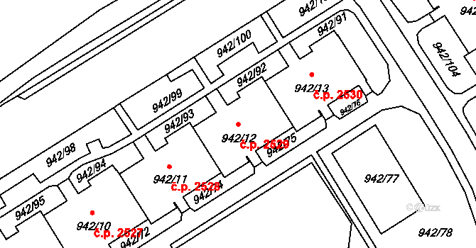 Louny 2529 na parcele st. 942/12 v KÚ Louny, Katastrální mapa