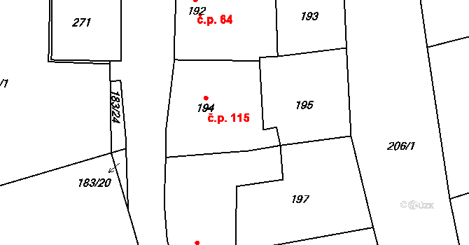 Bohumilice 115, Klobouky u Brna na parcele st. 194 v KÚ Bohumilice, Katastrální mapa