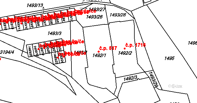 Rychnov nad Kněžnou 517 na parcele st. 1492/1 v KÚ Rychnov nad Kněžnou, Katastrální mapa