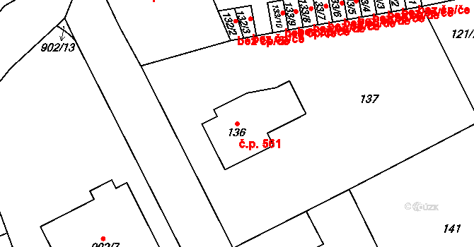 Dobruška 561 na parcele st. 136 v KÚ Dobruška, Katastrální mapa