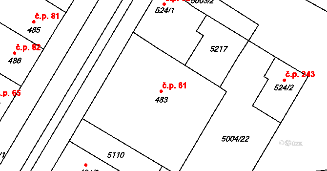 Pasohlávky 61 na parcele st. 483 v KÚ Pasohlávky, Katastrální mapa
