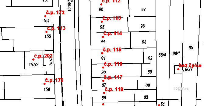 Všetuly 115, Holešov na parcele st. 91 v KÚ Všetuly, Katastrální mapa