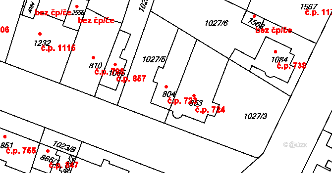 Bystřice pod Hostýnem 723 na parcele st. 804 v KÚ Bystřice pod Hostýnem, Katastrální mapa