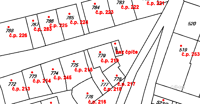 Plumlov 219 na parcele st. 779 v KÚ Plumlov, Katastrální mapa