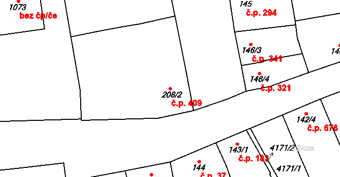 Hrušovany nad Jevišovkou 409 na parcele st. 208/2 v KÚ Hrušovany nad Jevišovkou, Katastrální mapa