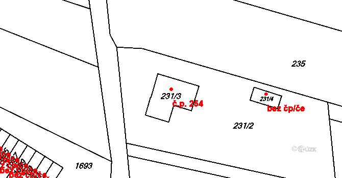 Bochoř 254 na parcele st. 231/3 v KÚ Bochoř, Katastrální mapa