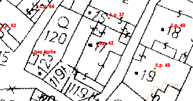 Opatovice I 42 na parcele st. 17 v KÚ Opatovice I, Katastrální mapa