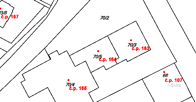 Hlízov 164 na parcele st. 70/5 v KÚ Hlízov, Katastrální mapa