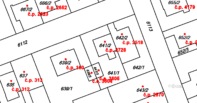 Jihlava 2728 na parcele st. 641/2 v KÚ Jihlava, Katastrální mapa