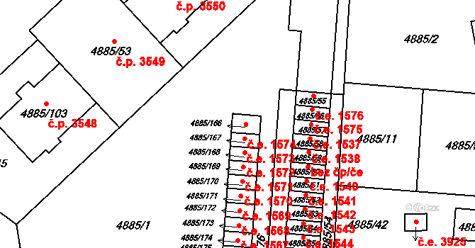 Jihlava 1574 na parcele st. 4885/166 v KÚ Jihlava, Katastrální mapa